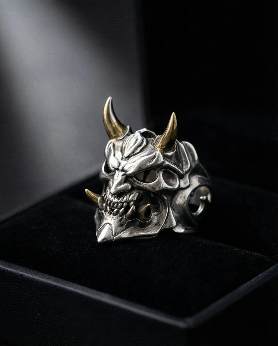 The Golden Horned Oni Mask Ring