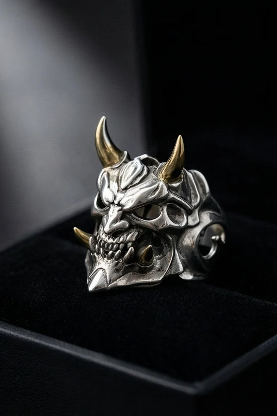 The Golden Horned Oni Mask Ring