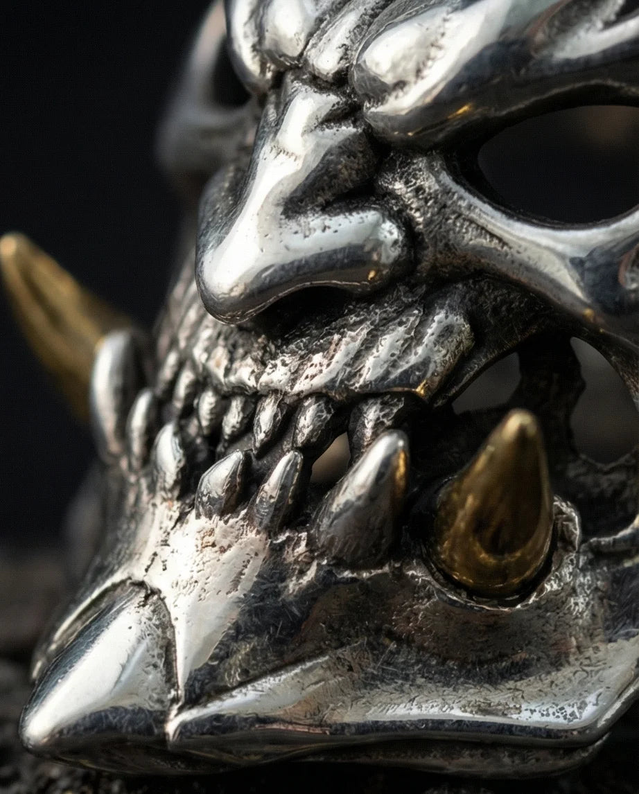 The Golden Horned Oni Mask Ring