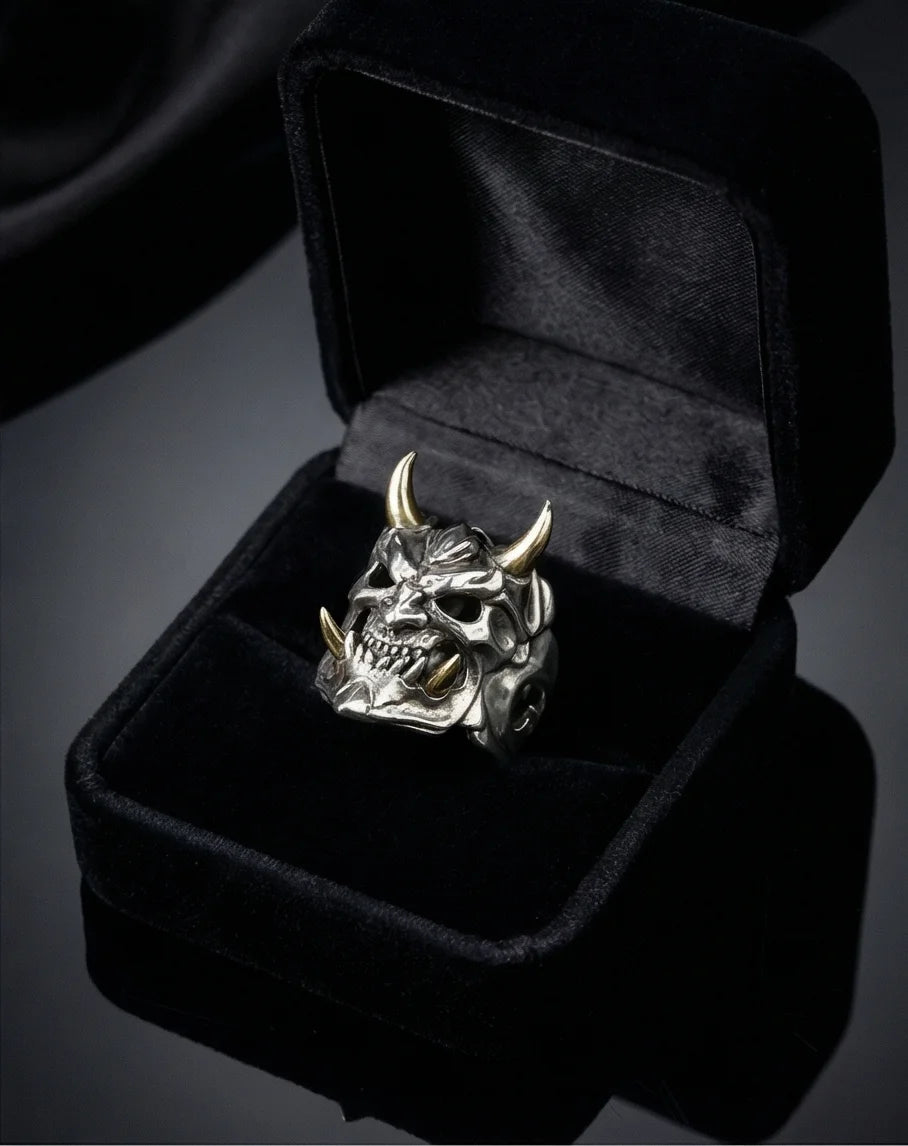 The Golden Horned Oni Mask Ring