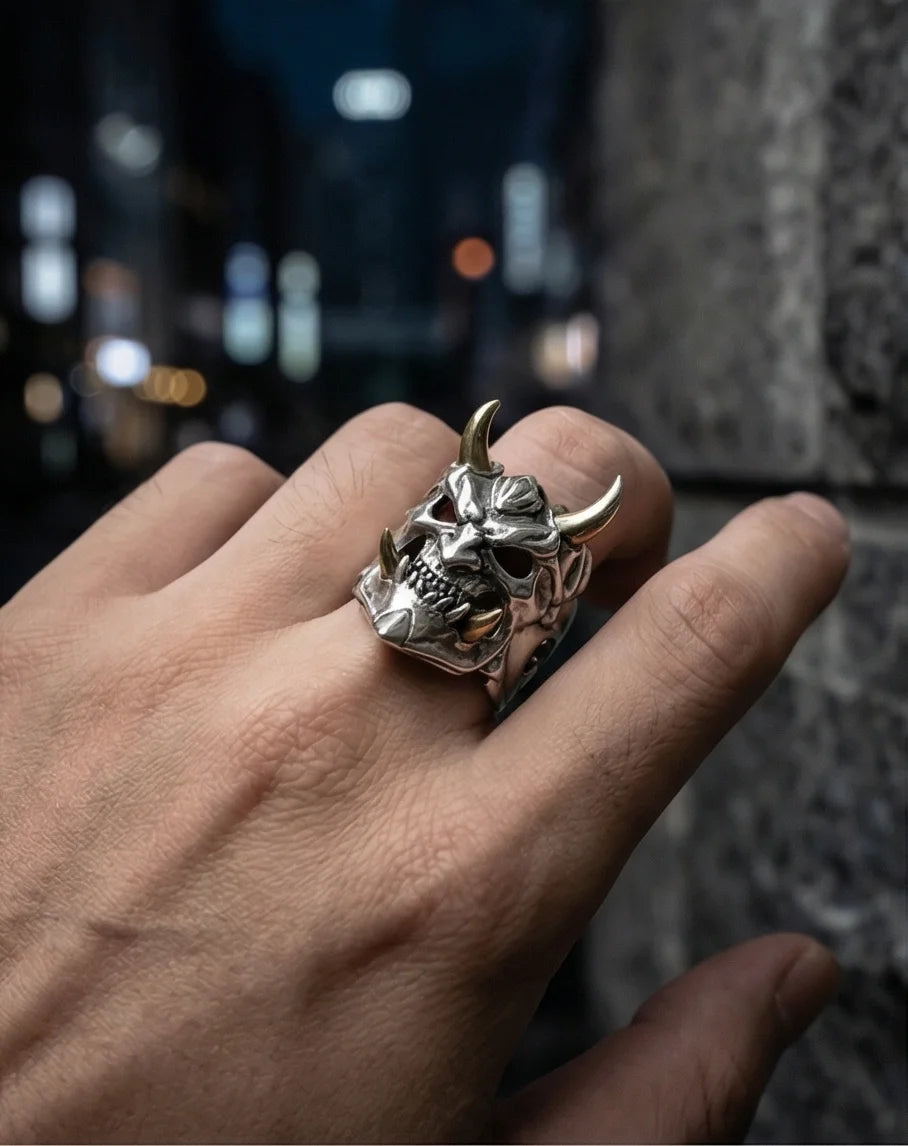 The Golden Horned Oni Mask Ring