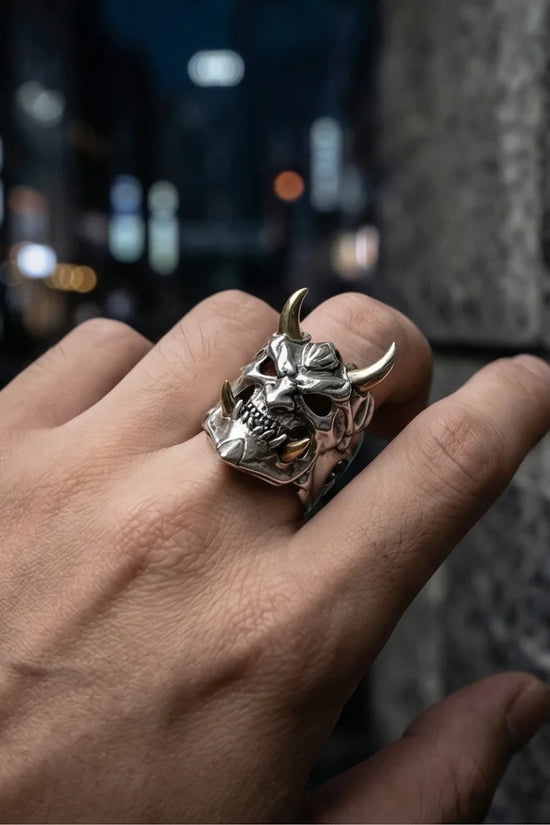 The Golden Horned Oni Mask Ring