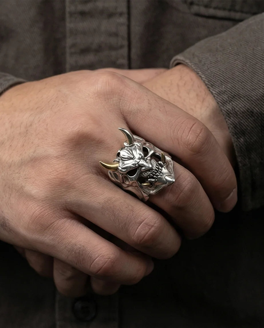 The Golden Horned Oni Mask Ring