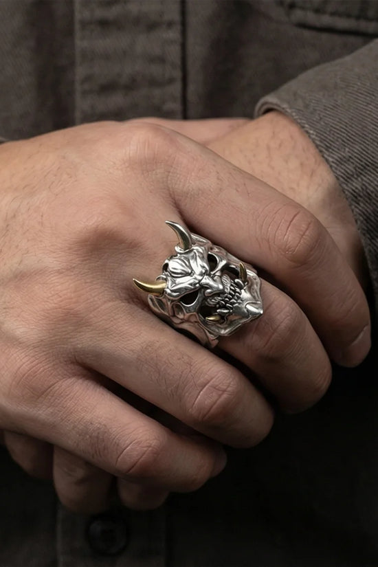 The Golden Horned Oni Mask Ring