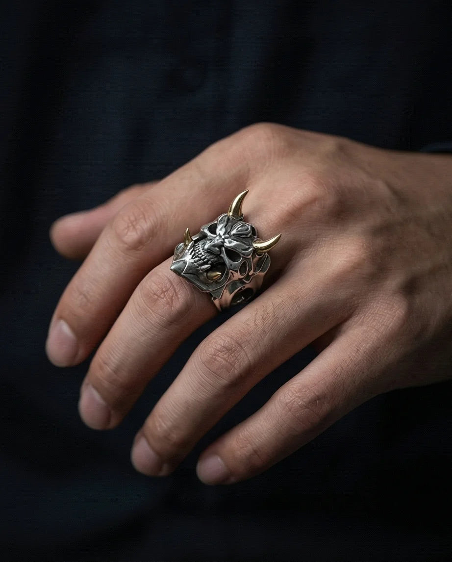 The Golden Horned Oni Mask Ring