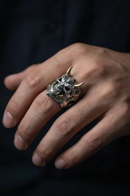 The Golden Horned Oni Mask Ring
