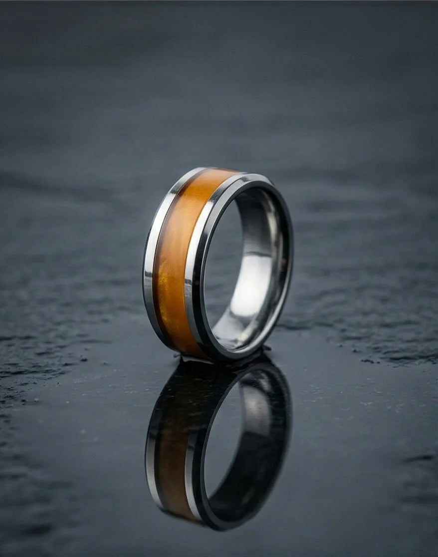 Amber Horizon: Beveled Silver Statement Ring