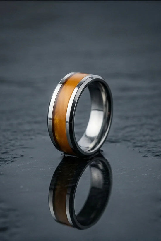 Amber Horizon: Beveled Silver Statement Ring