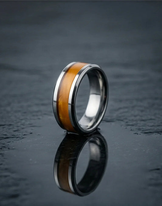 Amber Horizon: Beveled Silver Statement Ring