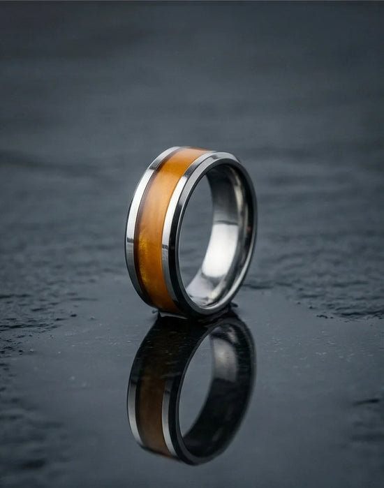 Amber Horizon: Beveled Silver Statement Ring