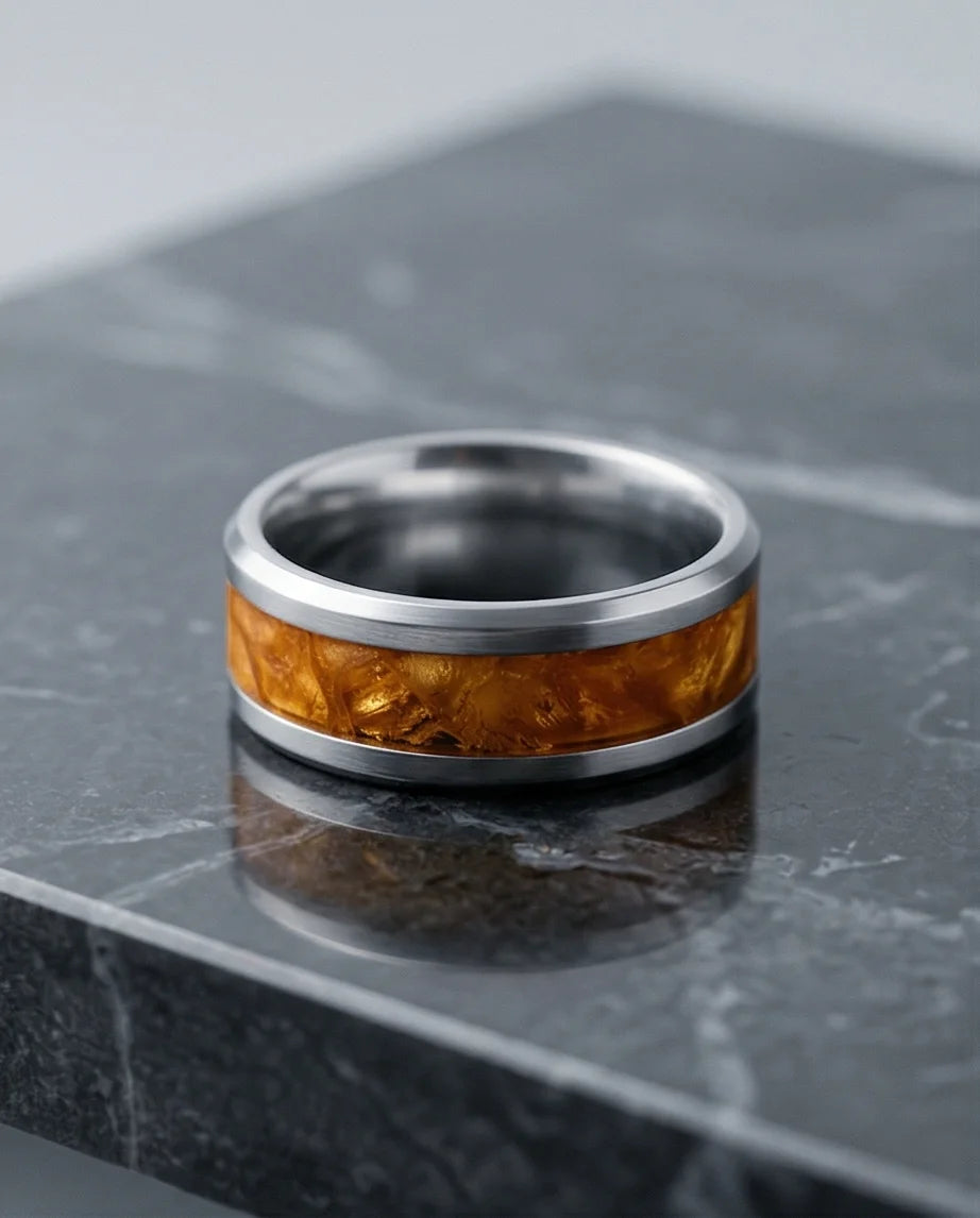 Amber Horizon: Beveled Silver Statement Ring