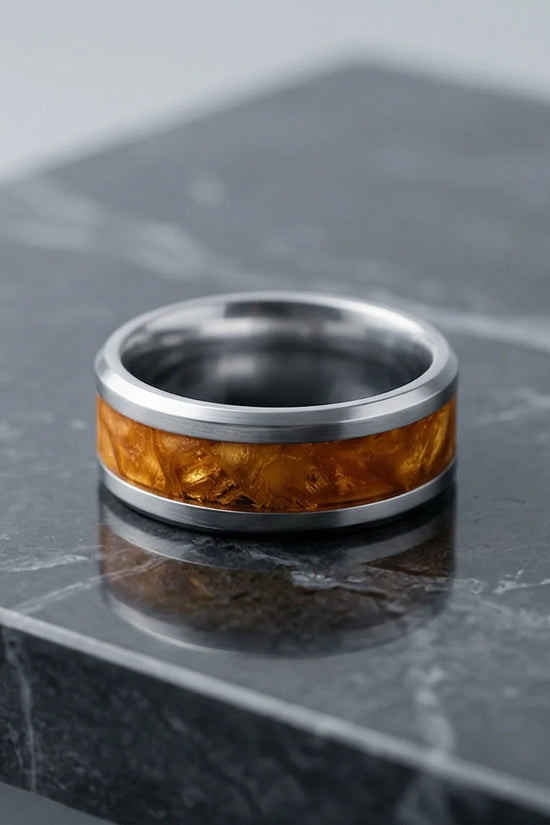 Amber Horizon: Beveled Silver Statement Ring