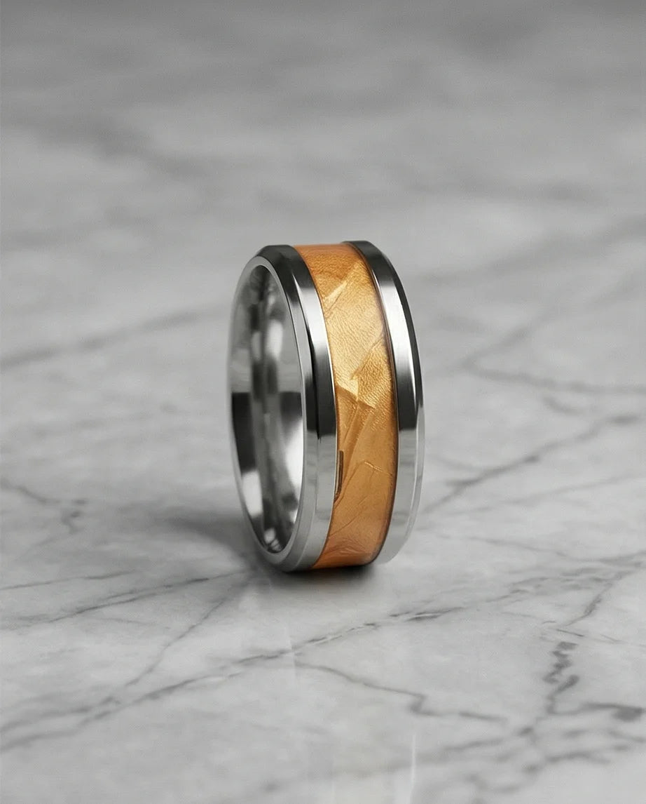 Amber Horizon: Beveled Silver Statement Ring