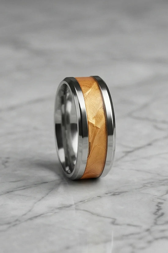 Amber Horizon: Beveled Silver Statement Ring
