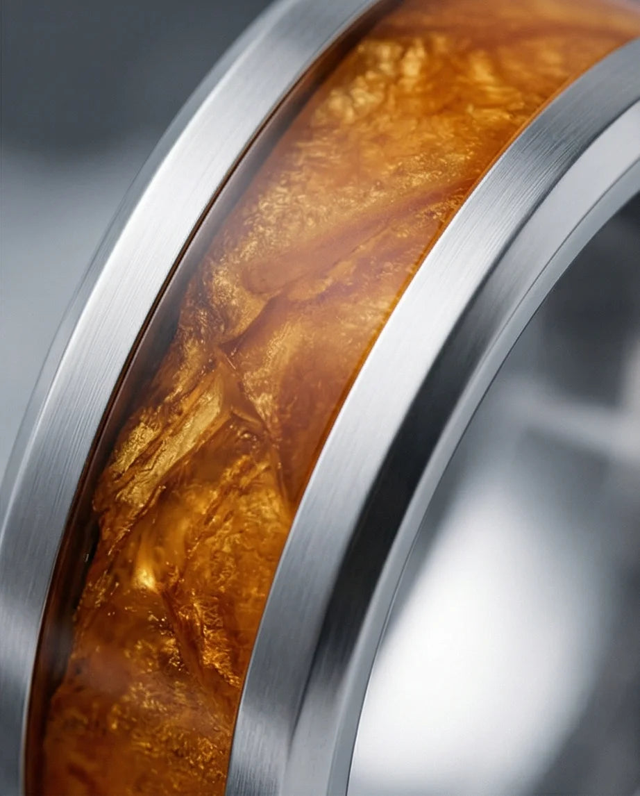 Amber Horizon: Beveled Silver Statement Ring