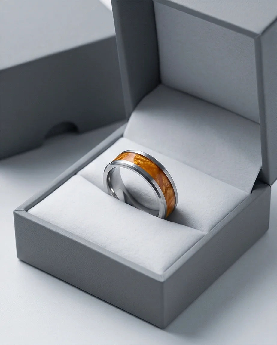 Amber Horizon: Beveled Silver Statement Ring