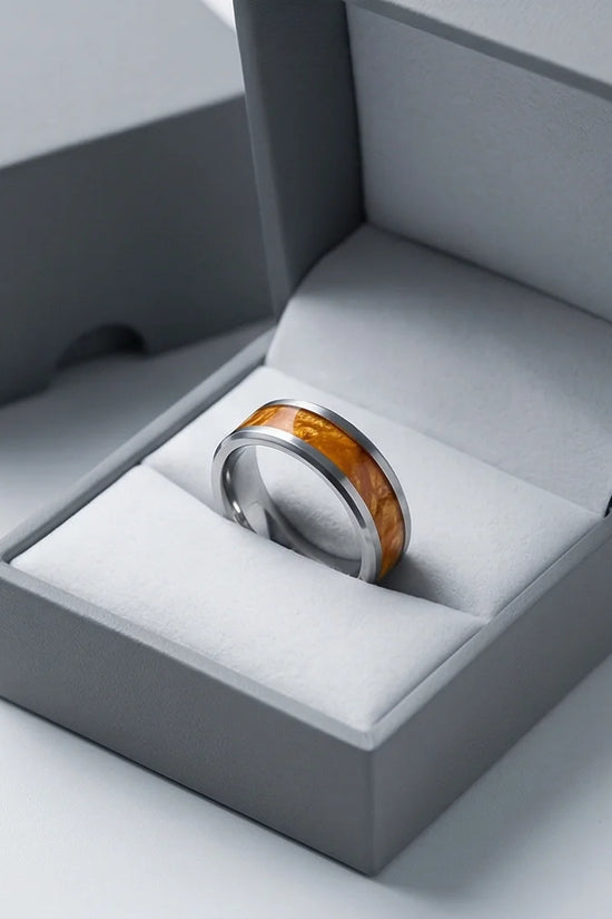 Amber Horizon: Beveled Silver Statement Ring