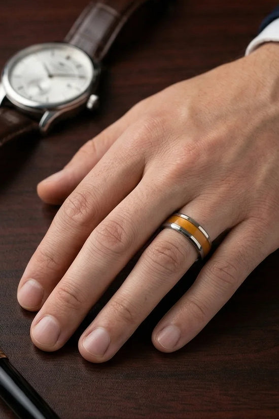 Amber Horizon: Beveled Silver Statement Ring