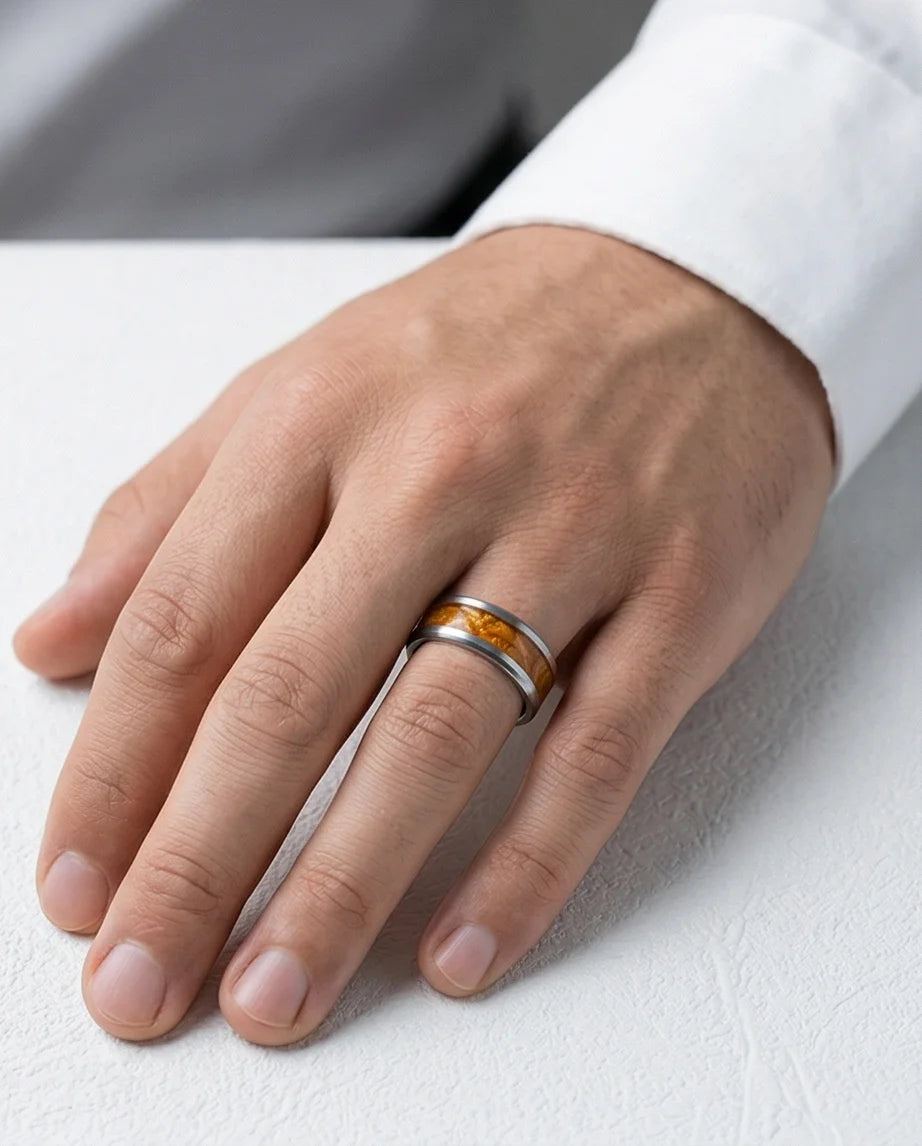 Amber Horizon: Beveled Silver Statement Ring