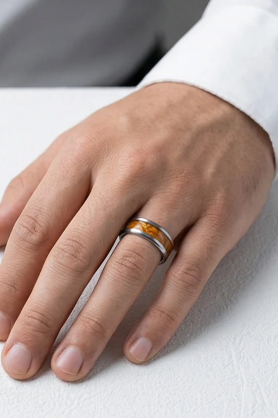 Amber Horizon: Beveled Silver Statement Ring