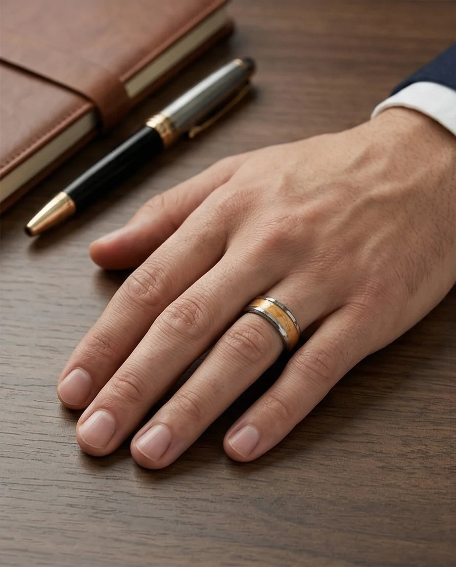 Amber Horizon: Beveled Silver Statement Ring