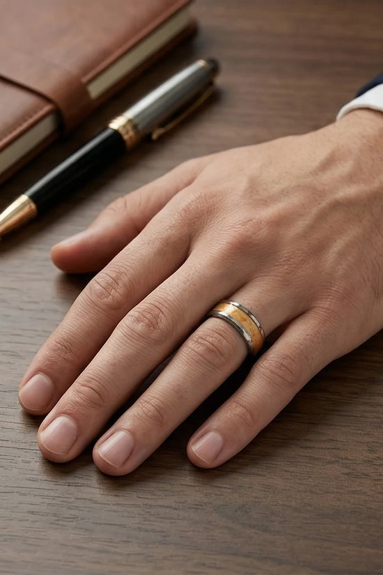 Amber Horizon: Beveled Silver Statement Ring