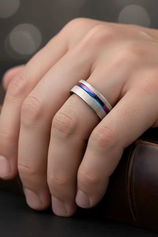 Titanium Rainbow Inlay Ring 6.2cm