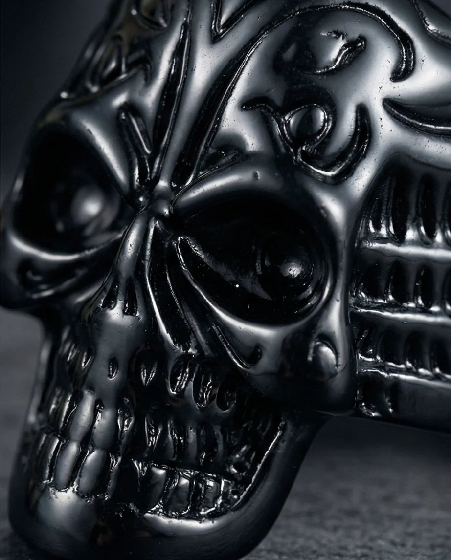 Shadow Sovereign: Ornate Black Skull Statement Ring