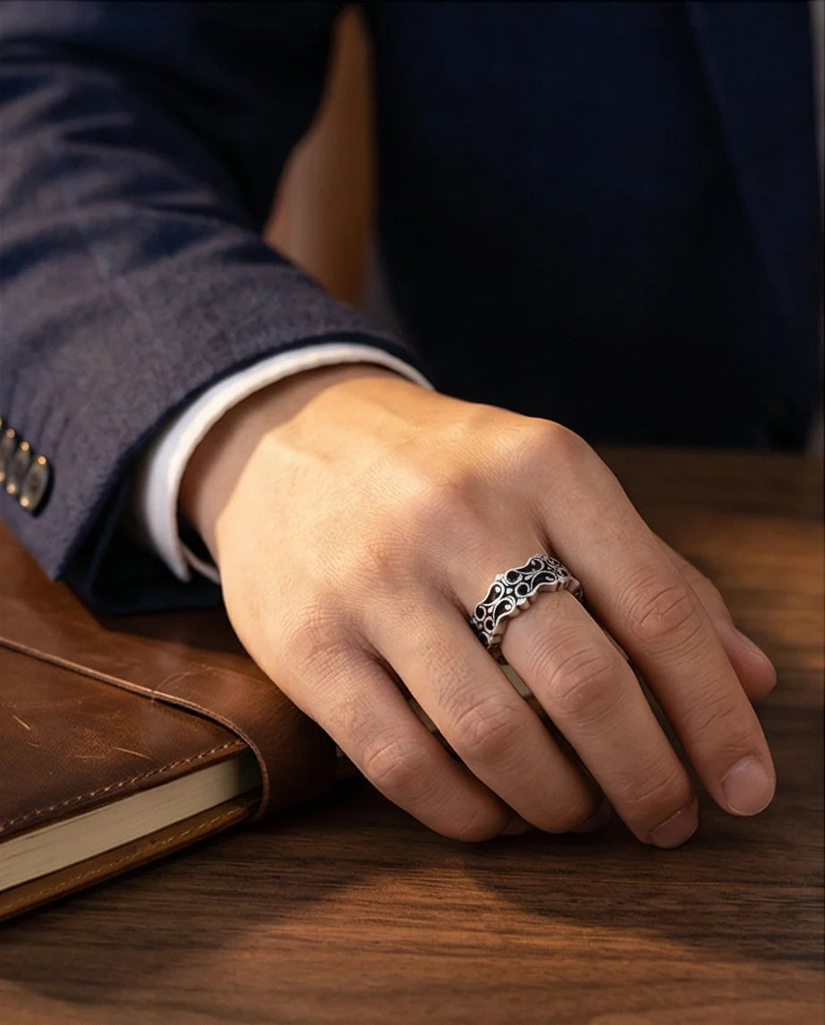 Vintage Filigree: Detailed Scrollwork Adjustable Ring