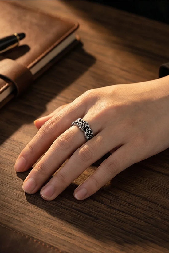 Vintage Filigree: Detailed Scrollwork Adjustable Ring