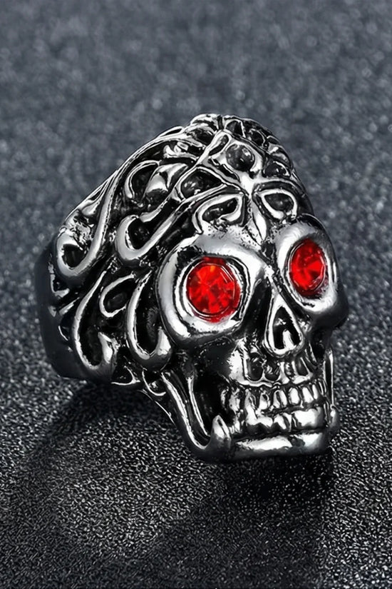 The Crimson Gaze: Gothic Skull Statement Ring