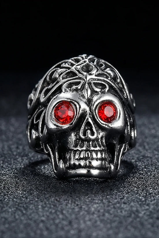 The Crimson Gaze: Gothic Skull Statement Ring