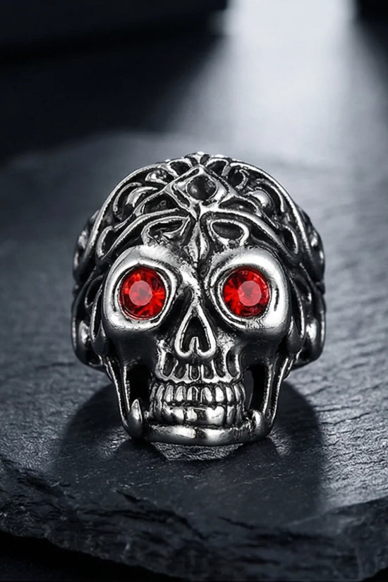 The Crimson Gaze: Gothic Skull Statement Ring