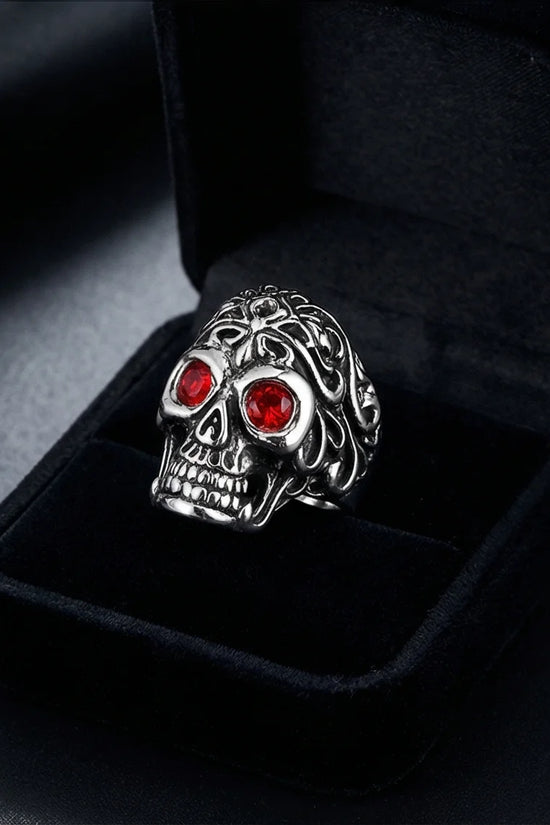 The Crimson Gaze: Gothic Skull Statement Ring