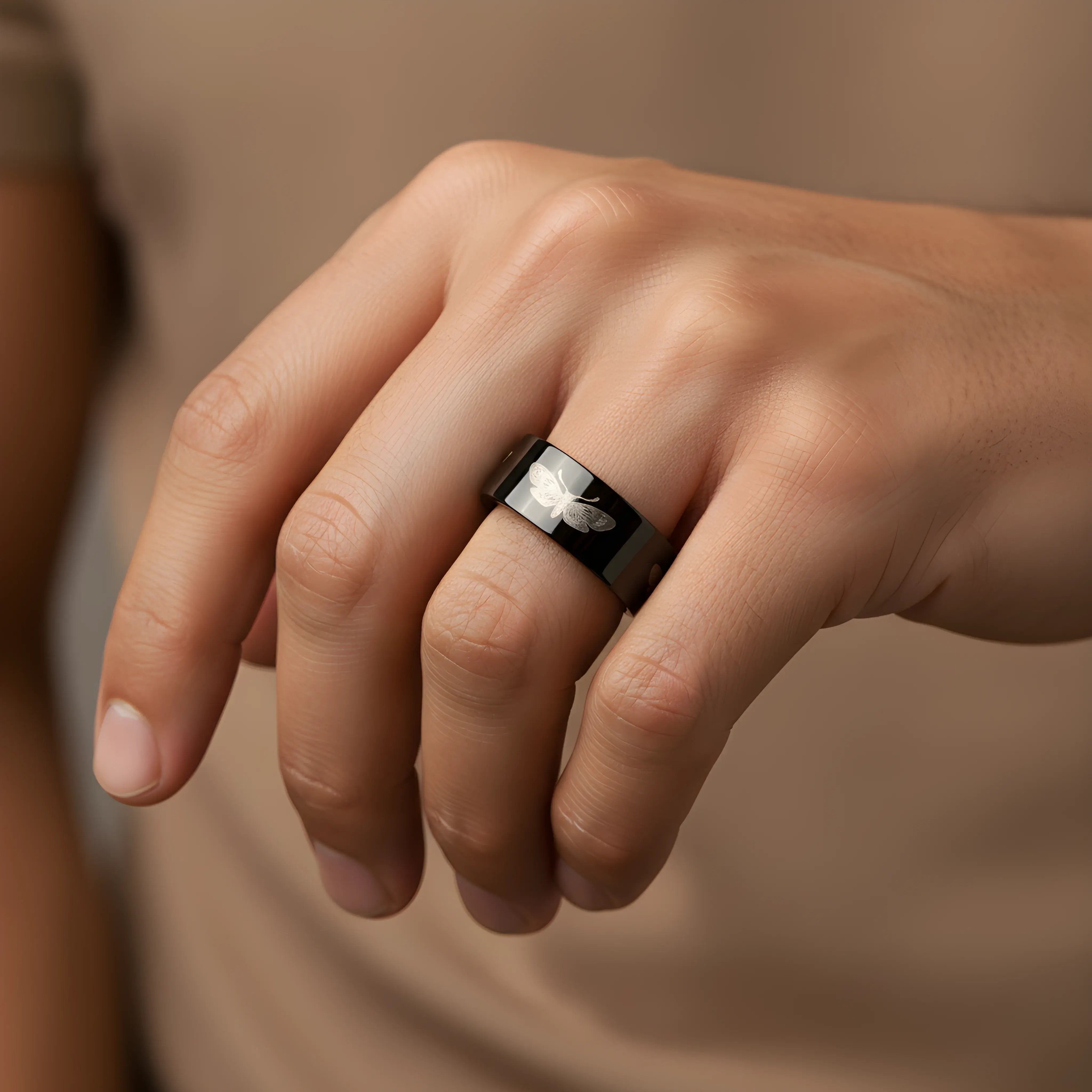 Black Butterfly Engraved Ring 5.6cm