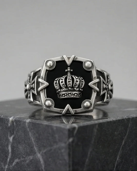 Royal Guard: Black Shield & Crown Signet Ring