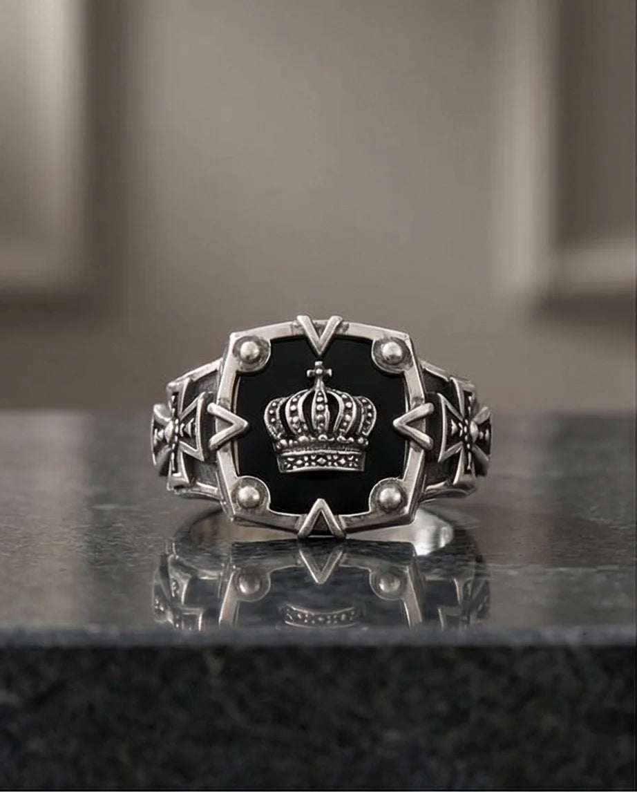 Royal Guard: Black Shield & Crown Signet Ring