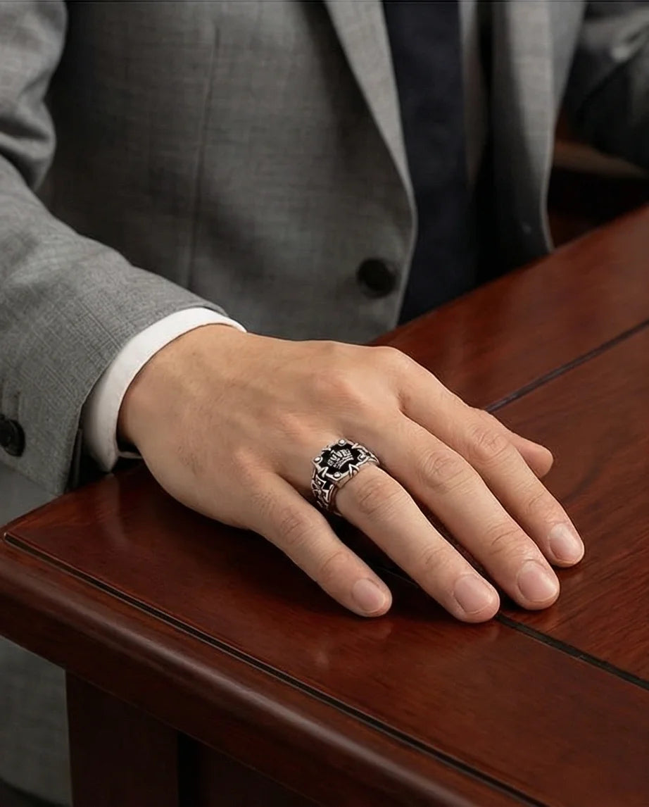 Royal Guard: Black Shield & Crown Signet Ring