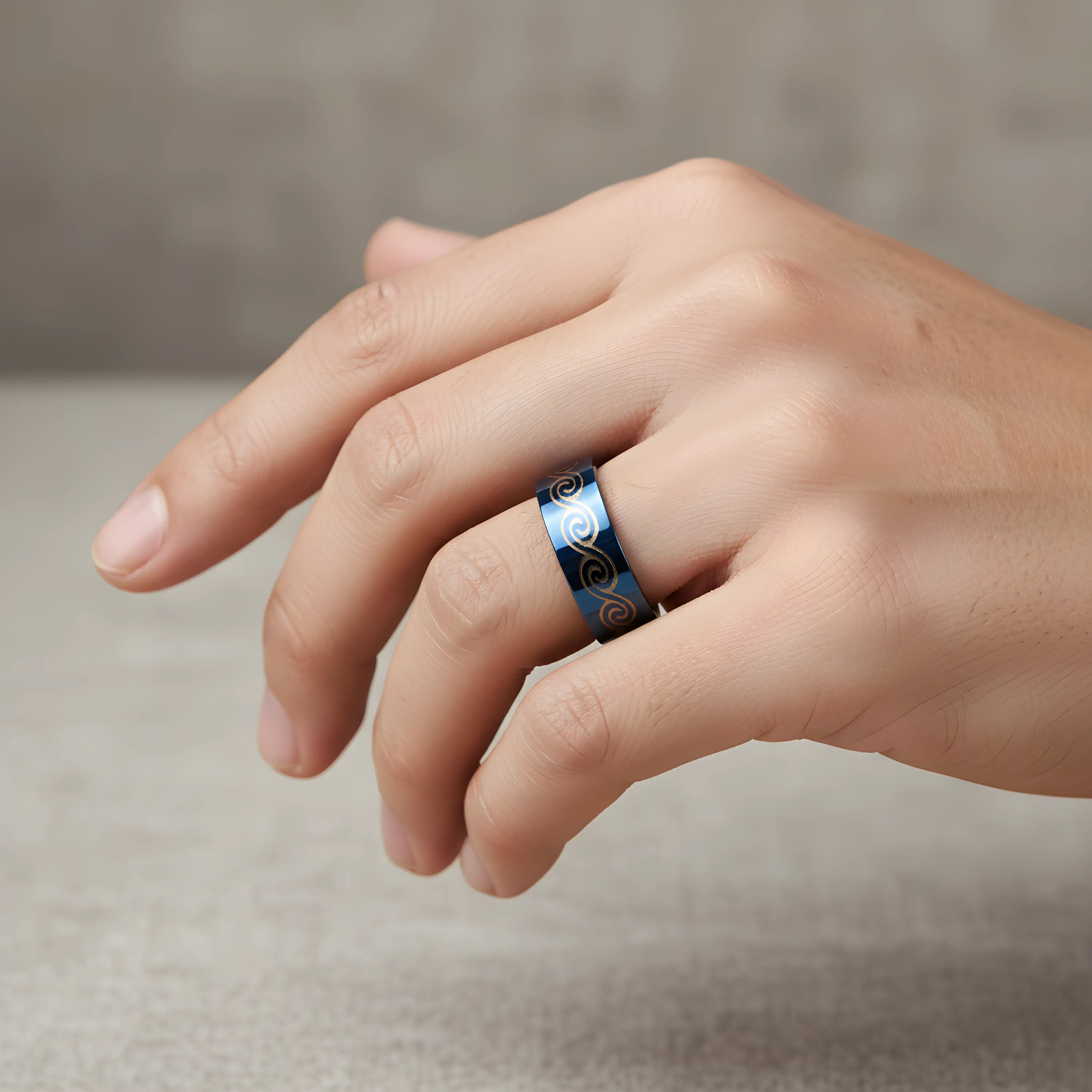 Blue Wave Engraved Ring 6.3cm