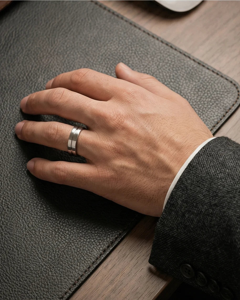 The Silver Meridian: Brushed Flat-Top Groove Band