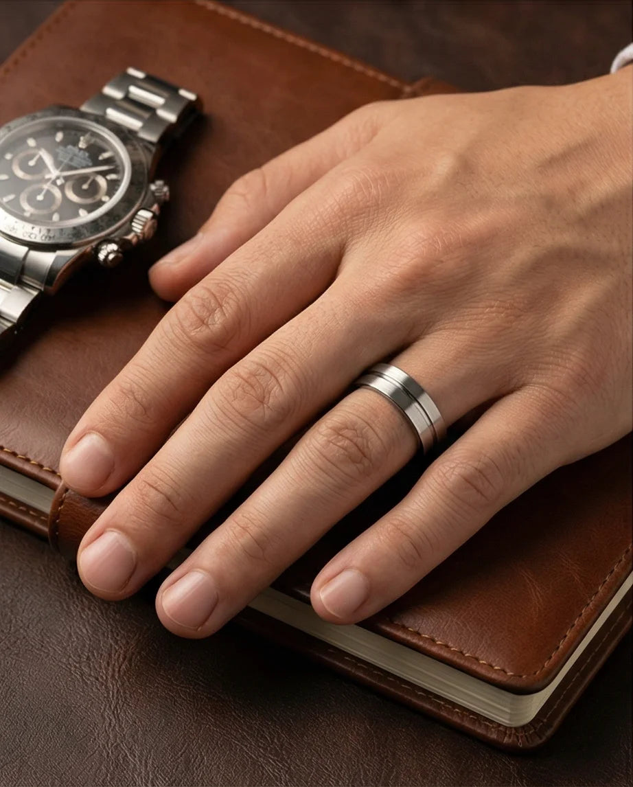 The Silver Meridian: Brushed Flat-Top Groove Band