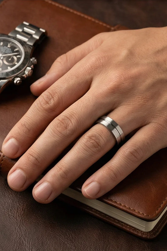 The Silver Meridian: Brushed Flat-Top Groove Band