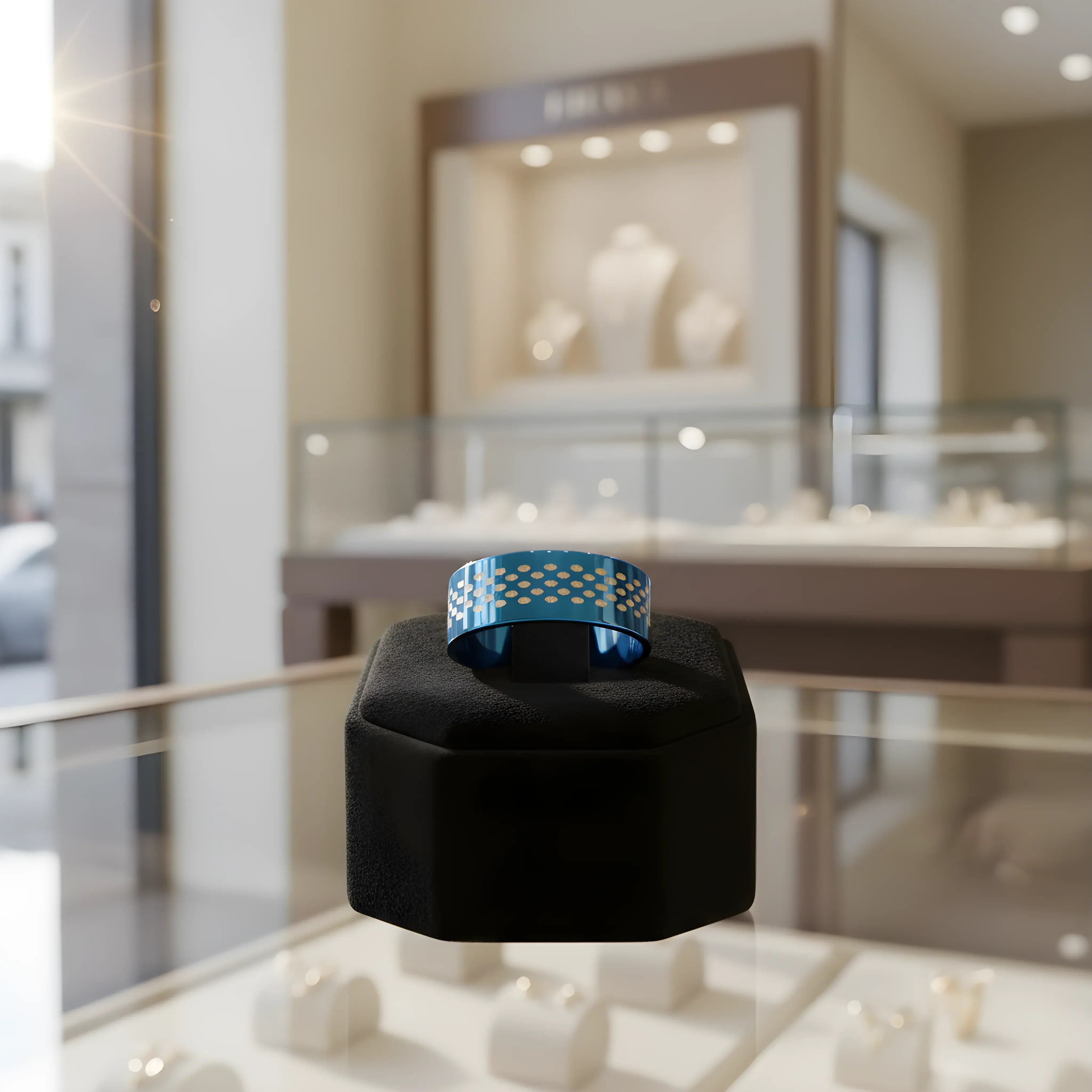 Blue Patterned Statement Ring 5.7cm