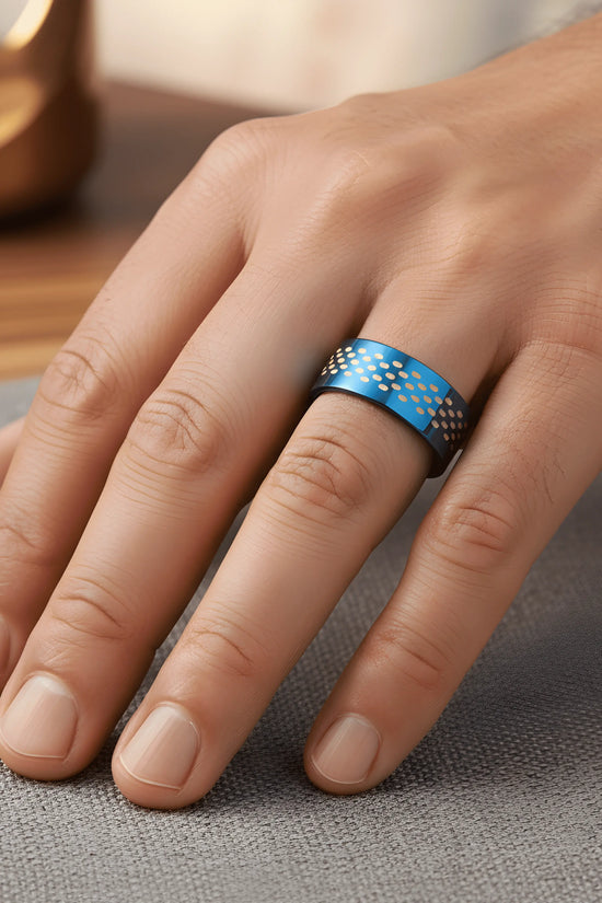 Blue Patterned Statement Ring 5.7cm