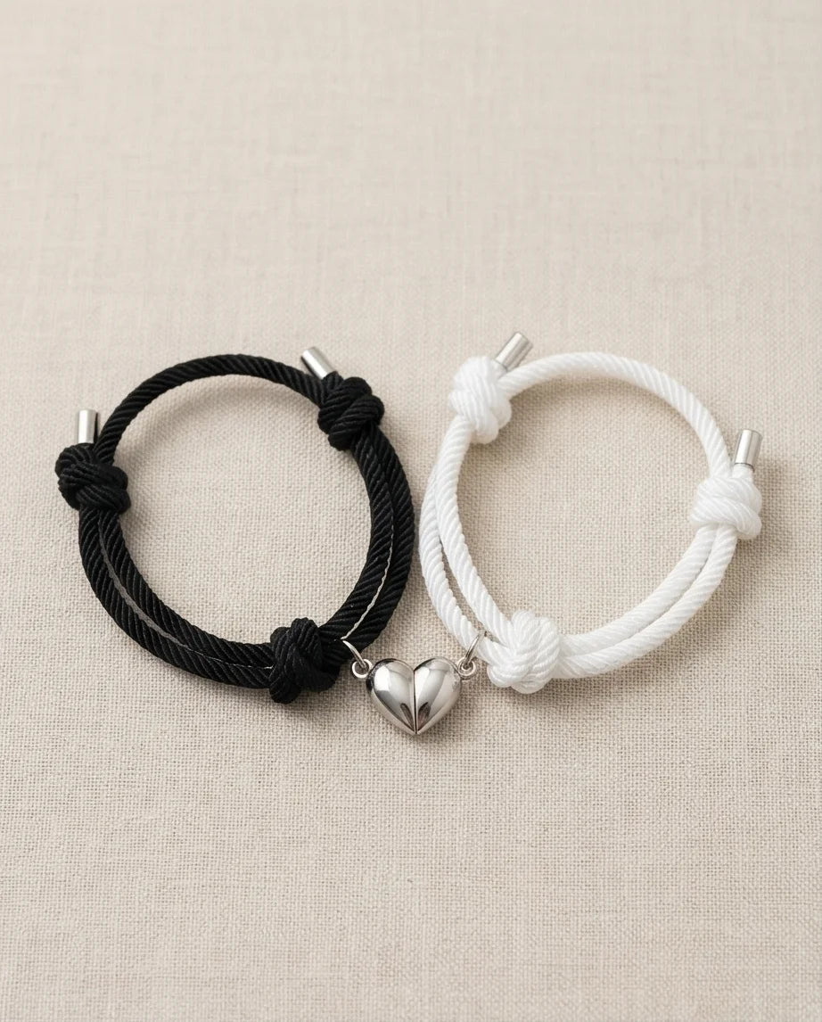 The Magnetic Pulse: Heart-Link Couple Bracelets