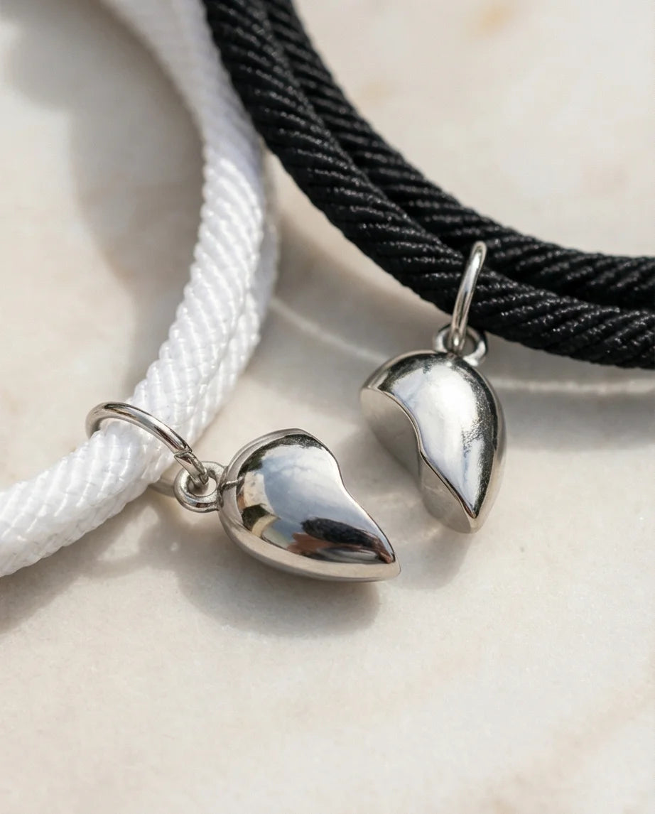 The Magnetic Pulse: Heart-Link Couple Bracelets
