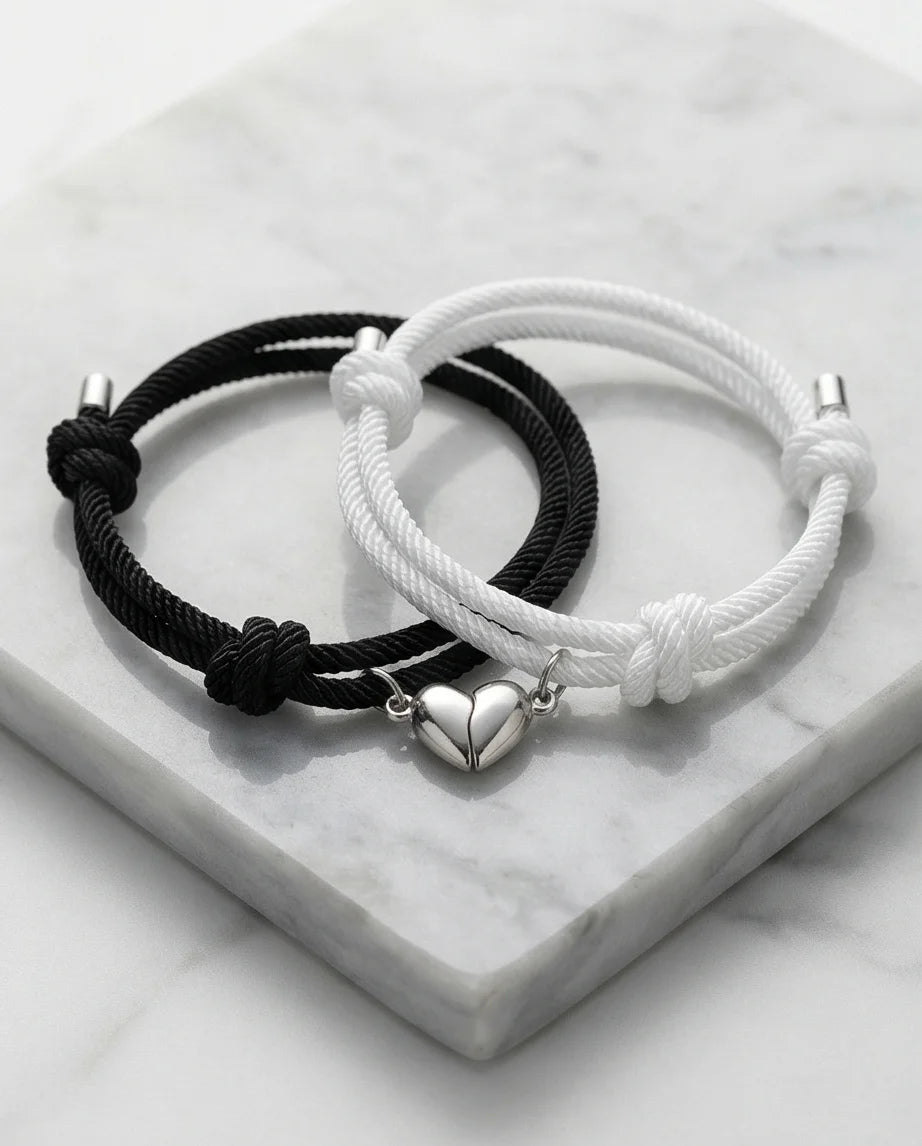 The Magnetic Pulse: Heart-Link Couple Bracelets