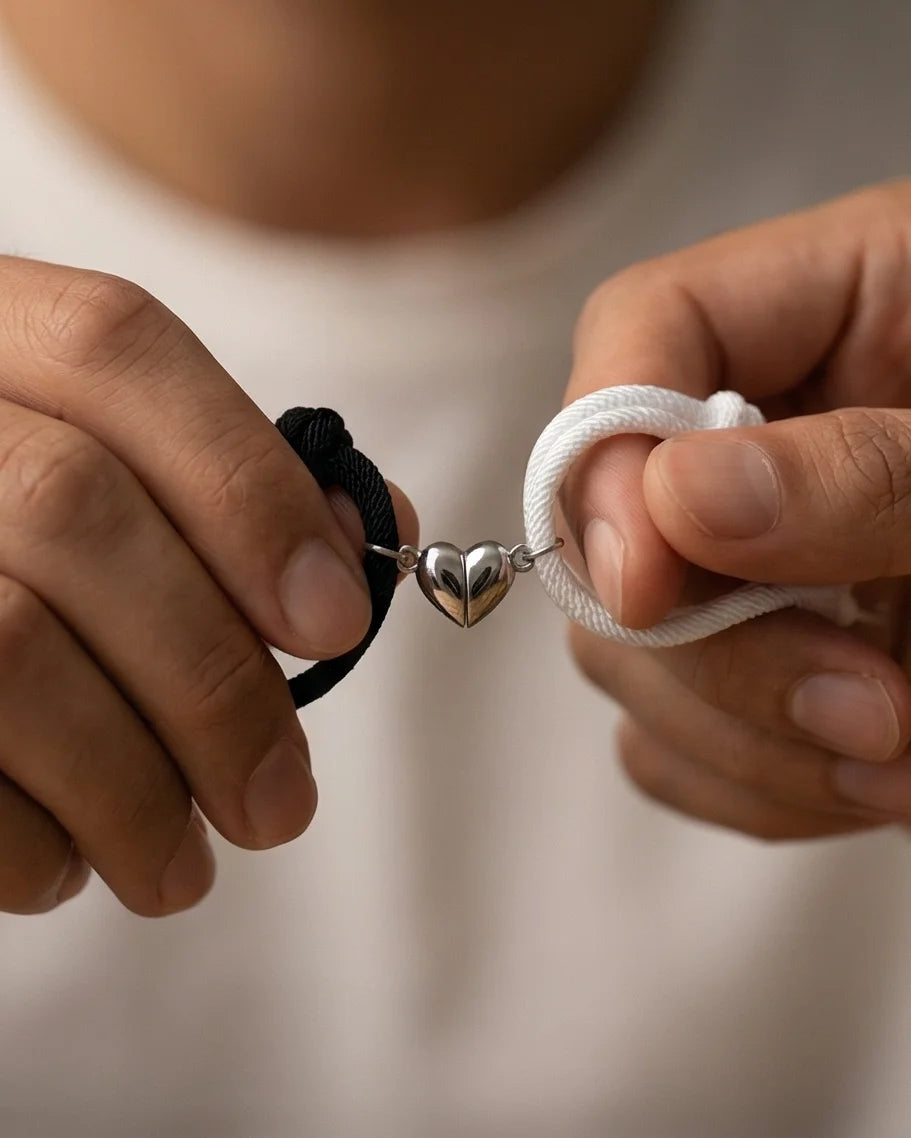 The Magnetic Pulse: Heart-Link Couple Bracelets