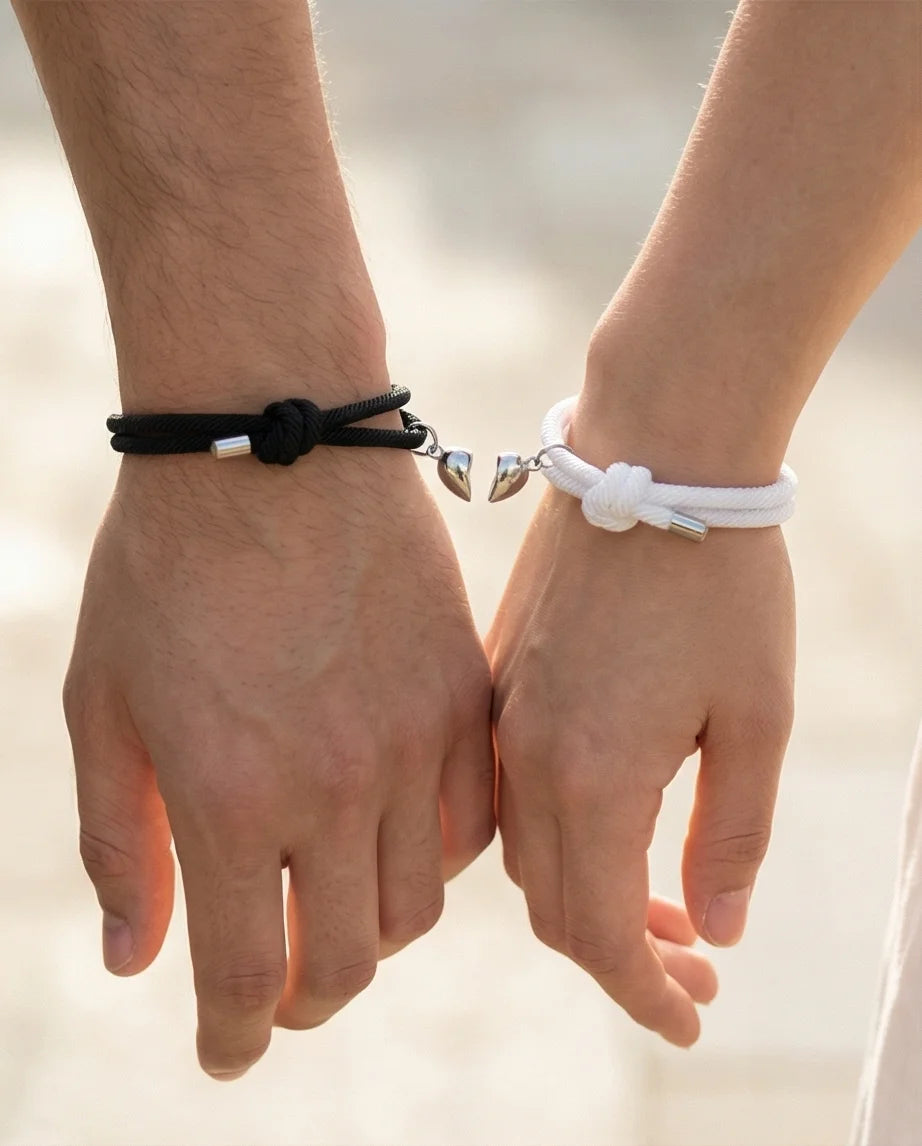 The Magnetic Pulse: Heart-Link Couple Bracelets