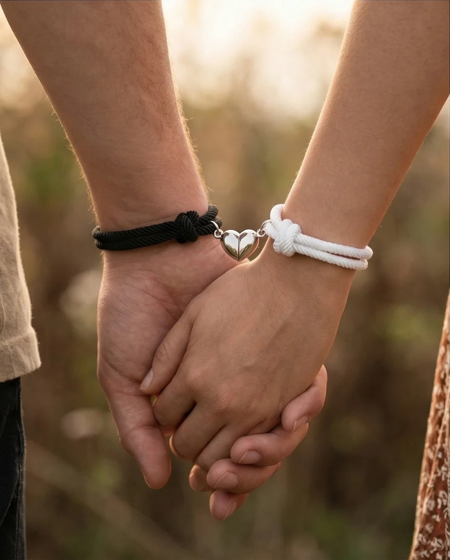 The Magnetic Pulse: Heart-Link Couple Bracelets